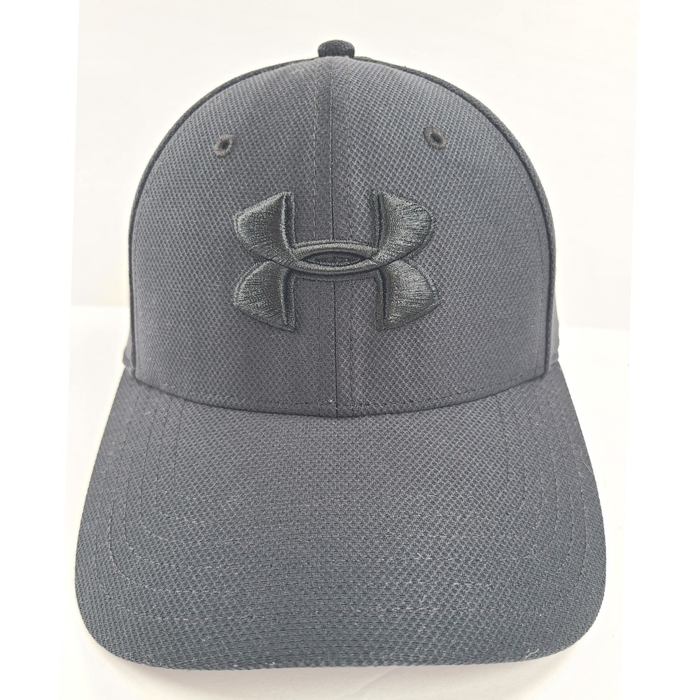 Under Armour Blitzing Mens UA Classic Fit Stretch Hat Cap M/L‎ Black Logo Fitted